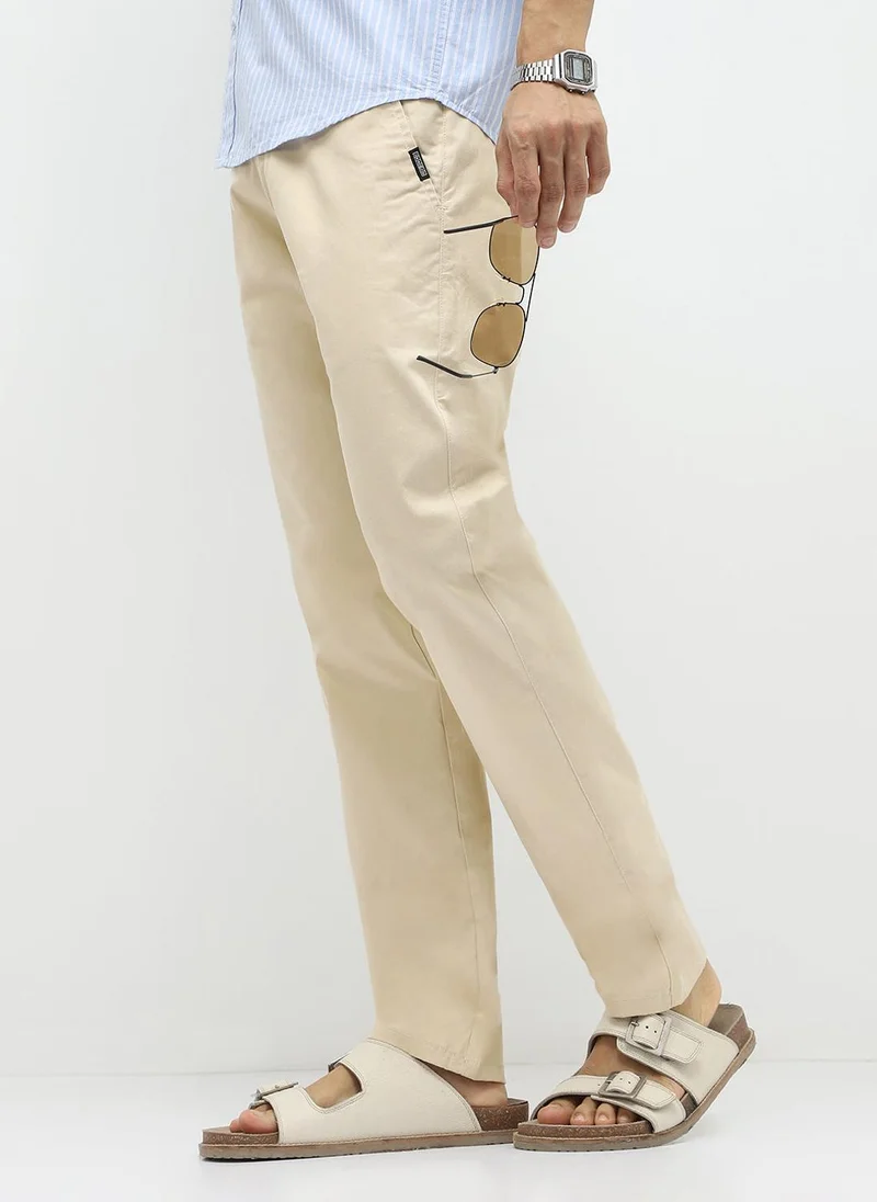 Urbano Fashion  Urbano Fashion Men's Cream Cotton Slim Fit Casual Chinos Trousers Stretch for Men | Best Price UAE
